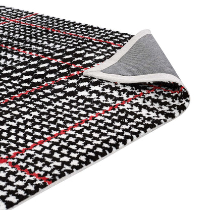 Modway Outlet Kaja Abstract Plaid 5x8 Area Rug by Modway  Living Room Rugs Ivory Black and Red - R-1024A-58