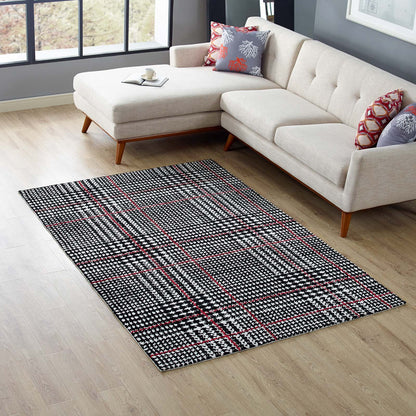 Modway Outlet Kaja Abstract Plaid 5x8 Area Rug by Modway  Living Room Rugs Ivory Black and Red - R-1024A-58