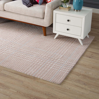 Modway Outlet Kaja Abstract Plaid 5x8 Area Rug by Modway  Living Room Rugs Ivory Cameo Rose and Light Blue - R-1024B-58