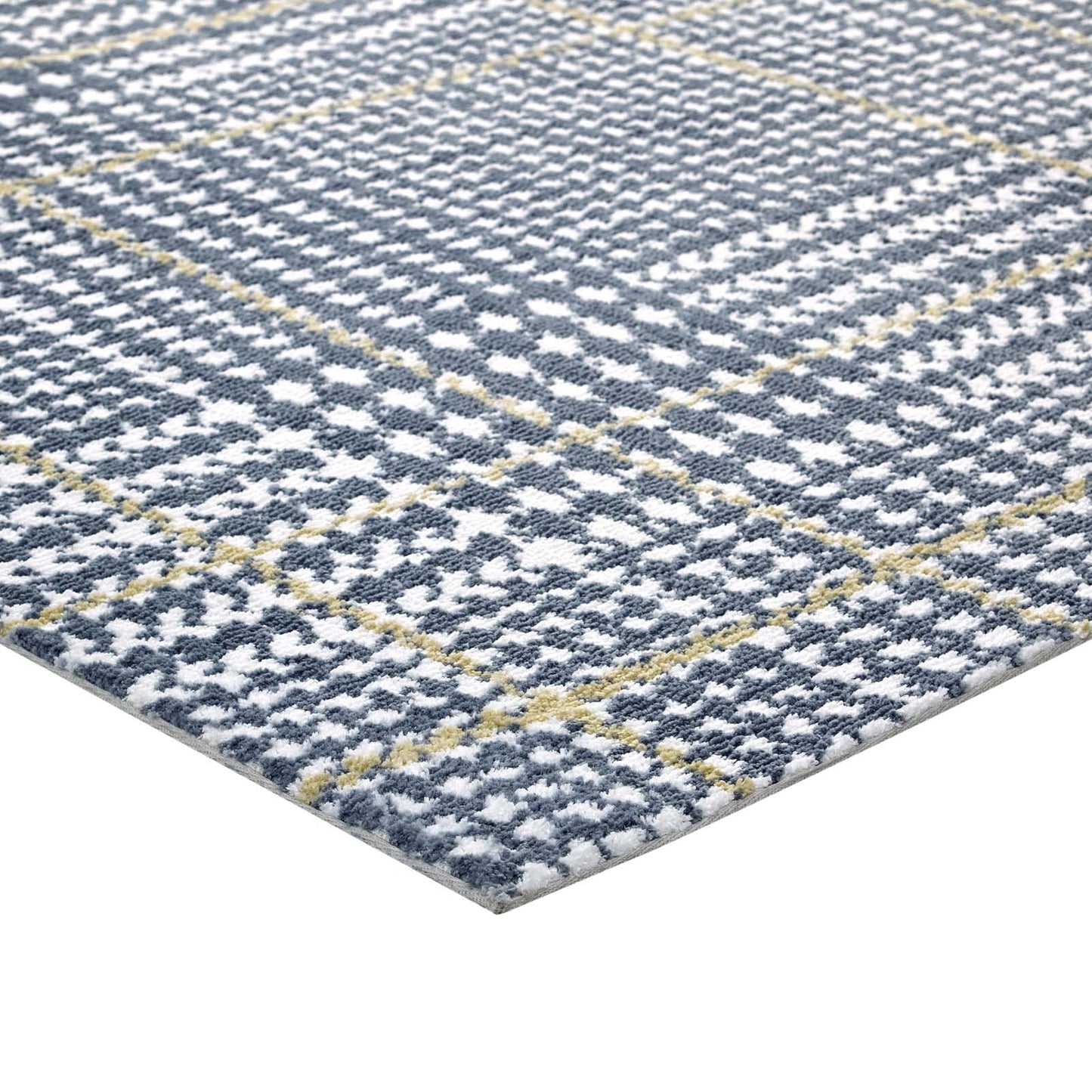 Modway Outlet Kaja Abstract Plaid 5x8 Area Rug by Modway  Living Room Rugs Ivory Cadet Blue and Citron - R-1024C-58