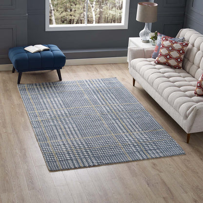 Modway Outlet Kaja Abstract Plaid 5x8 Area Rug by Modway  Living Room Rugs Ivory Cadet Blue and Citron - R-1024C-58