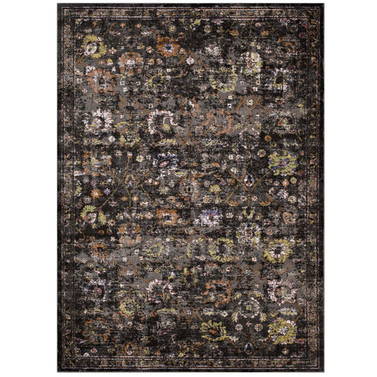 Modway Outlet Minu Distressed Floral Lattice 4x6 Area Rug by Modway  Living Room Rugs Black Yellow and Orange - R-1091A-46