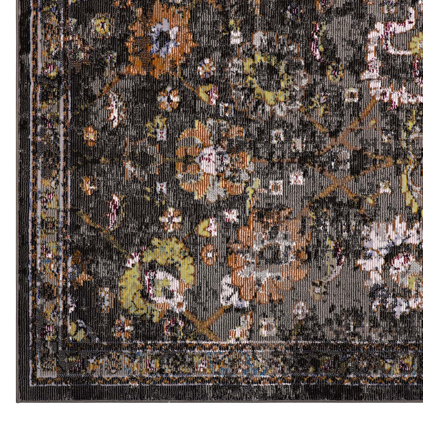 Modway Outlet Minu Distressed Floral Lattice 4x6 Area Rug by Modway  Living Room Rugs Black Yellow and Orange - R-1091A-46