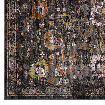 Modway Outlet Minu Distressed Floral Lattice 4x6 Area Rug by Modway  Living Room Rugs Black Yellow and Orange - R-1091A-46