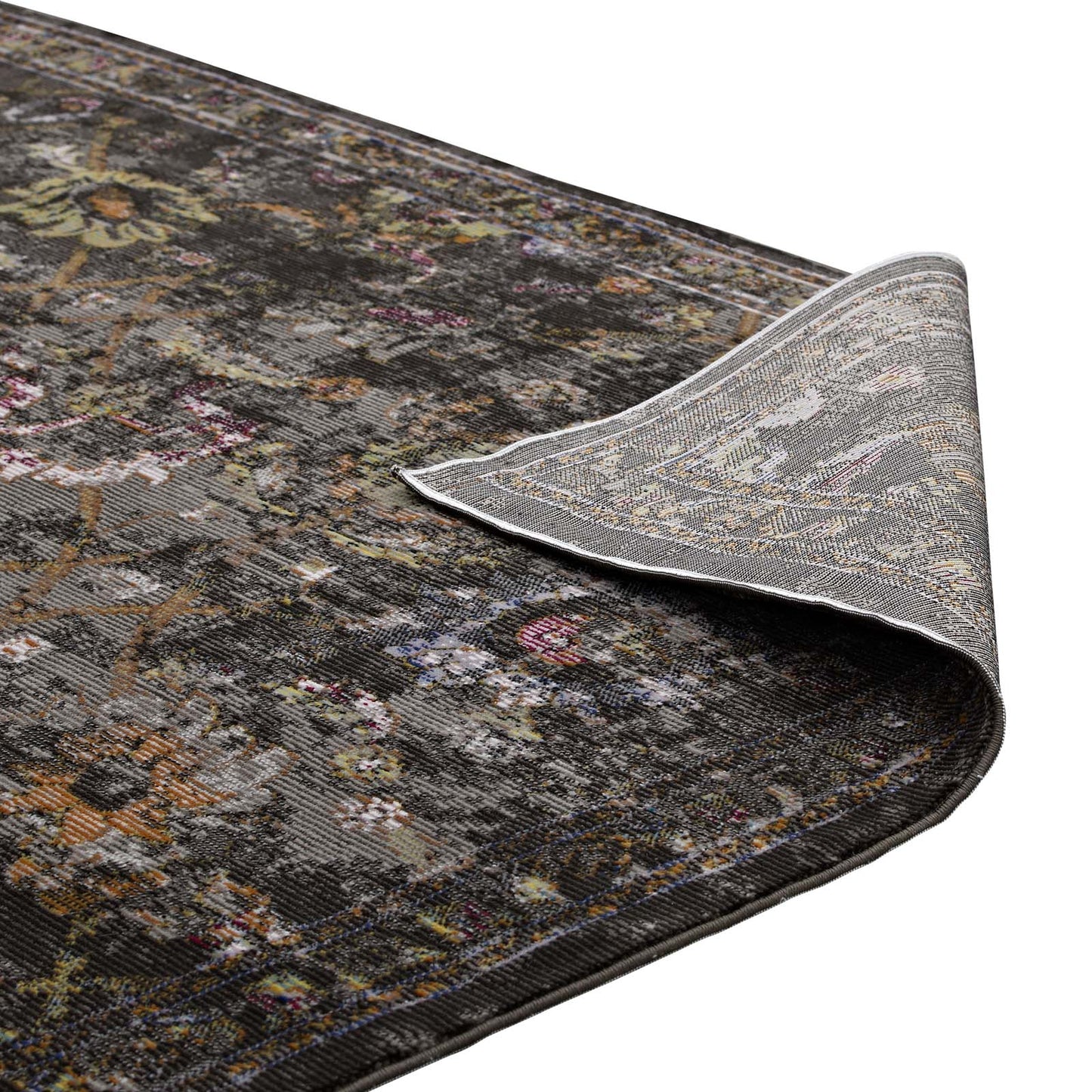 Modway Outlet Minu Distressed Floral Lattice 4x6 Area Rug by Modway  Living Room Rugs Black Yellow and Orange - R-1091A-46