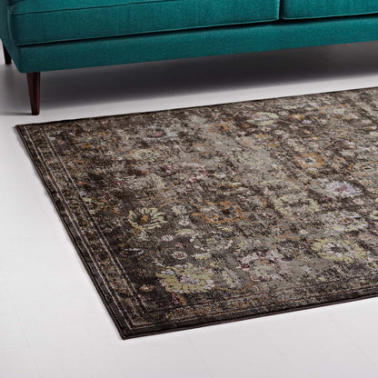 Modway Outlet Minu Distressed Floral Lattice 4x6 Area Rug by Modway  Living Room Rugs Black Yellow and Orange - R-1091A-46
