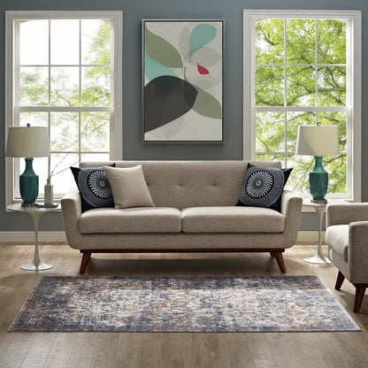 Modway Outlet Minu Distressed Floral Lattice 4x6 Area Rug by Modway  Living Room Rugs Light Blue Yellow and Orange - R-1091B-46