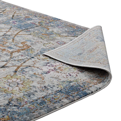 Modway Outlet Minu Distressed Floral Lattice 5x8 Area Rug by Modway  Living Room Rugs Light Blue Yellow and Orange - R-1091B-58