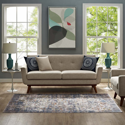 Modway Outlet Minu Distressed Floral Lattice 8x10 Area Rug by Modway  Living Room Rugs Light Blue Yellow and Orange - R-1091B-810