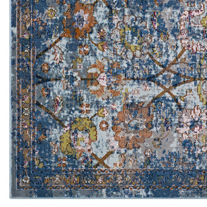 Modway Outlet Minu Distressed Floral Lattice 4x6 Area Rug by Modway  Living Room Rugs Blue Gray Yellow and Orange - R-1091C-46
