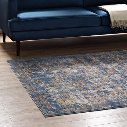 Modway Outlet Minu Distressed Floral Lattice 4x6 Area Rug by Modway  Living Room Rugs Blue Gray Yellow and Orange - R-1091C-46