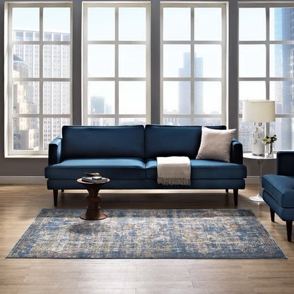 Modway Outlet Minu Distressed Floral Lattice 4x6 Area Rug by Modway  Living Room Rugs Blue Gray Yellow and Orange - R-1091C-46