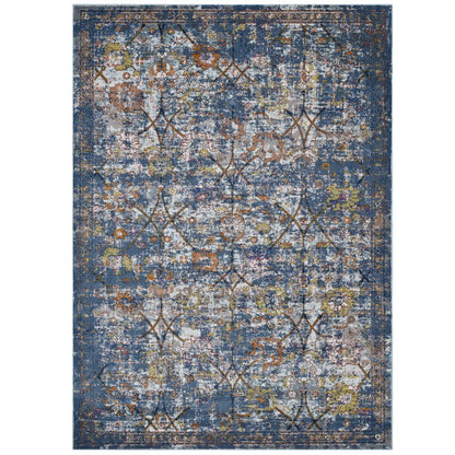Modway Outlet Minu Distressed Floral Lattice 5x8 Area Rug by Modway  Living Room Rugs Blue Gray Yellow and Orange - R-1091C-58