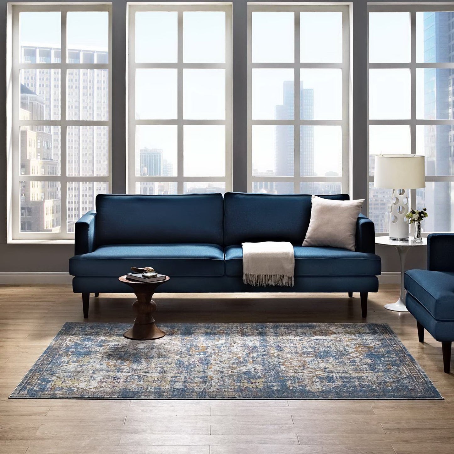 Modway Outlet Minu Distressed Floral Lattice 5x8 Area Rug by Modway  Living Room Rugs Blue Gray Yellow and Orange - R-1091C-58