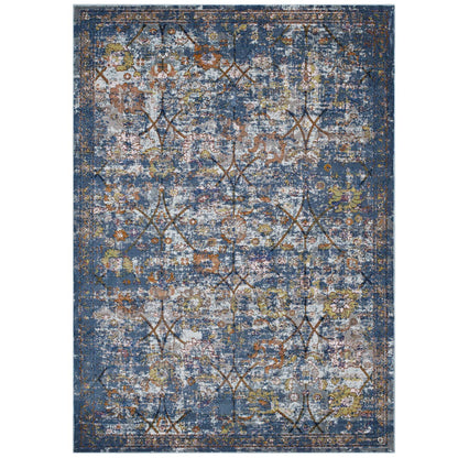 Modway Outlet Minu Distressed Floral Lattice 8x10 Area Rug by Modway  Living Room Rugs Blue Gray Yellow and Orange - R-1091C-810