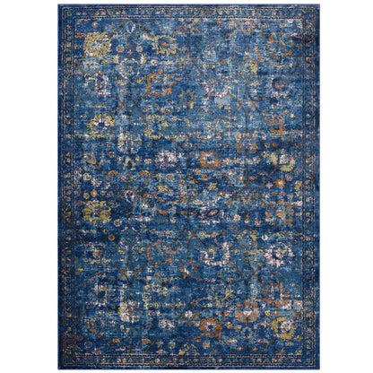 Modway Outlet Minu Distressed Floral Lattice 5x8 Area Rug by Modway  Living Room Rugs Dark Blue Yellow and Orange - R-1091D-58