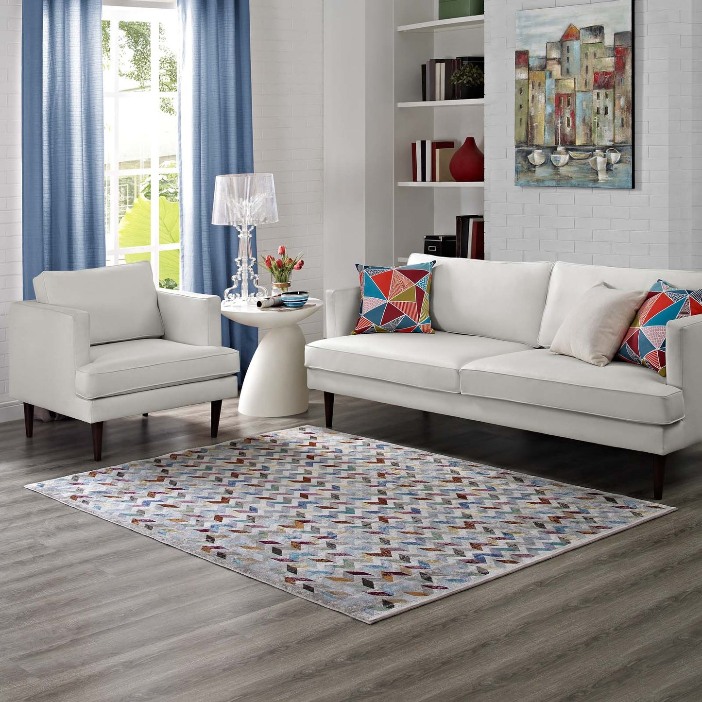 Modway Outlet Gemma Chevron Mosaic 5x8 Area Rug by Modway  Living Room Rugs Multicolored - R-1093A-58