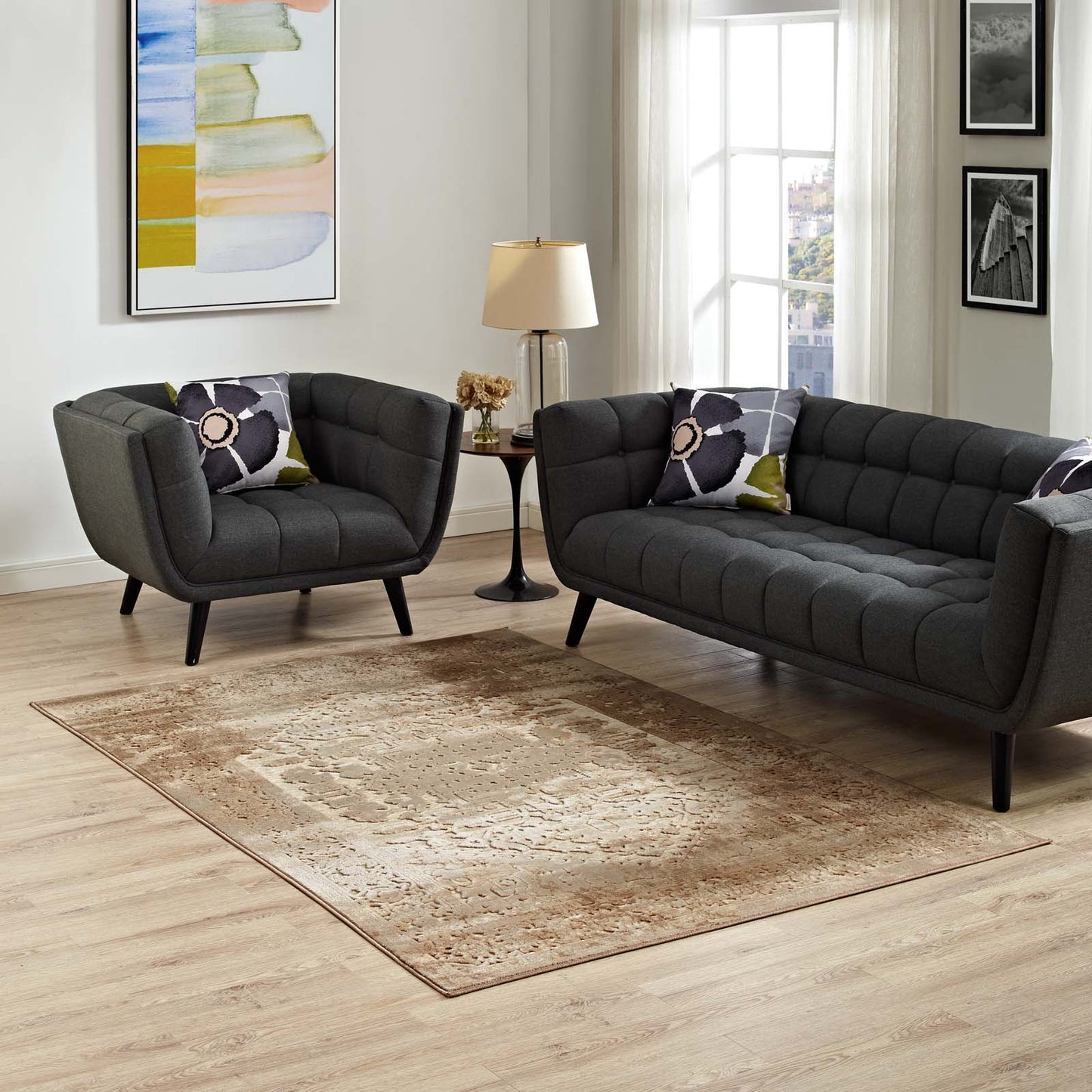 Modway Outlet Rosina Distressed Vintage Medallion 5x8 Area Rug by Modway  Living Room Rugs Tan and Cream - R-1094A-58