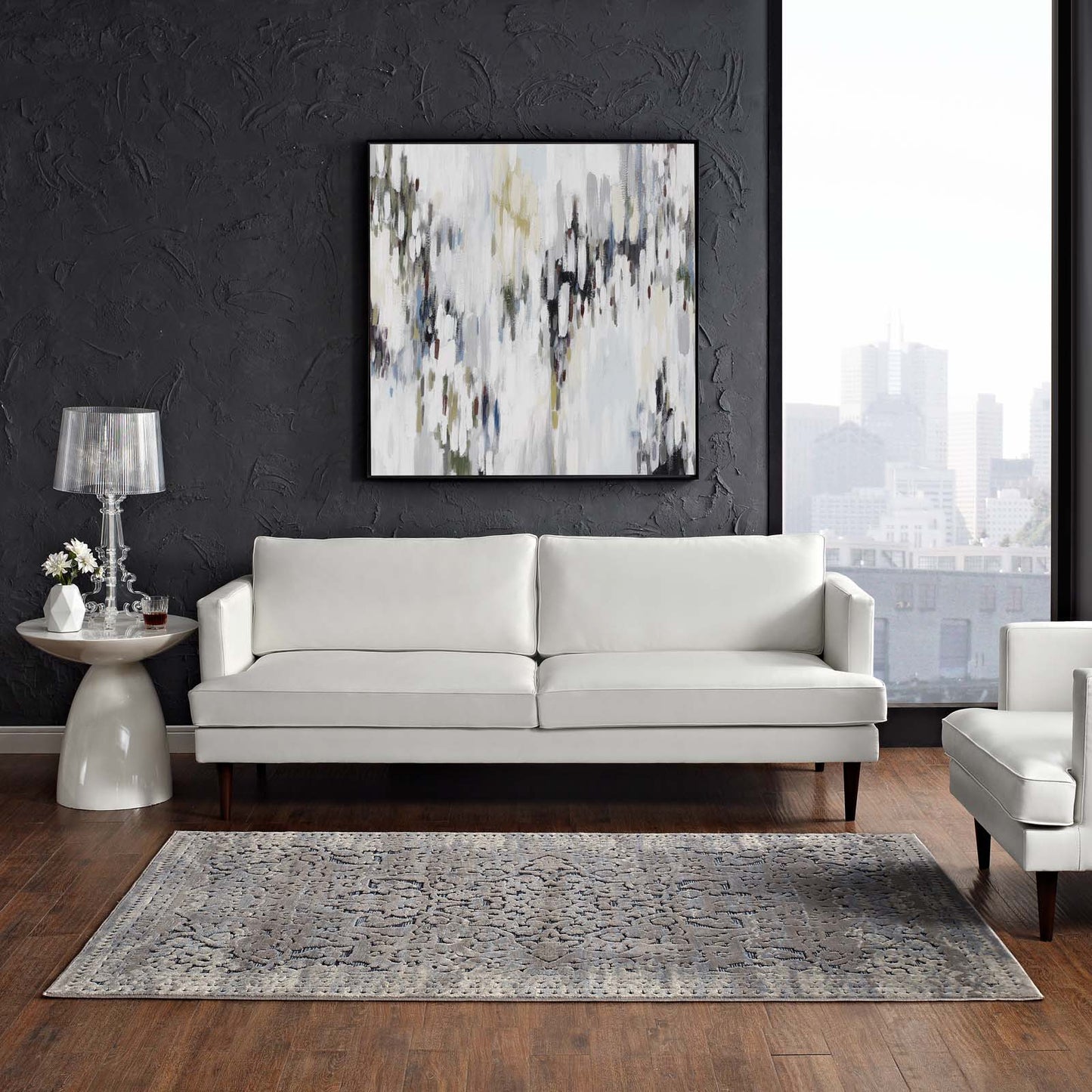 Modway Outlet Margarida Distressed Vintage Turkish 8x10 Area Rug by Modway  Living Room Rugs Blue and Cream - R-1095A-810