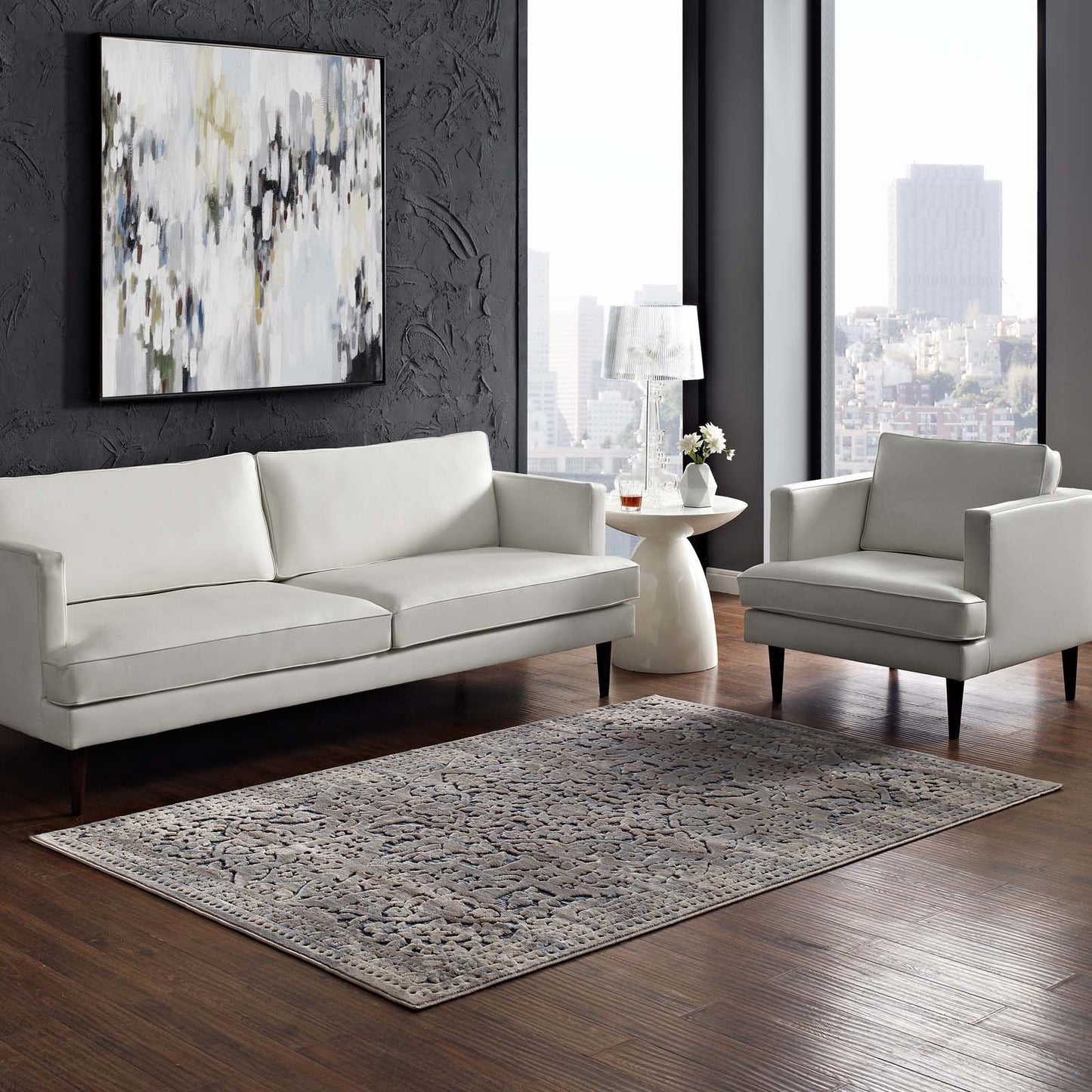 Modway Outlet Margarida Distressed Vintage Turkish 8x10 Area Rug by Modway  Living Room Rugs Blue and Cream - R-1095A-810