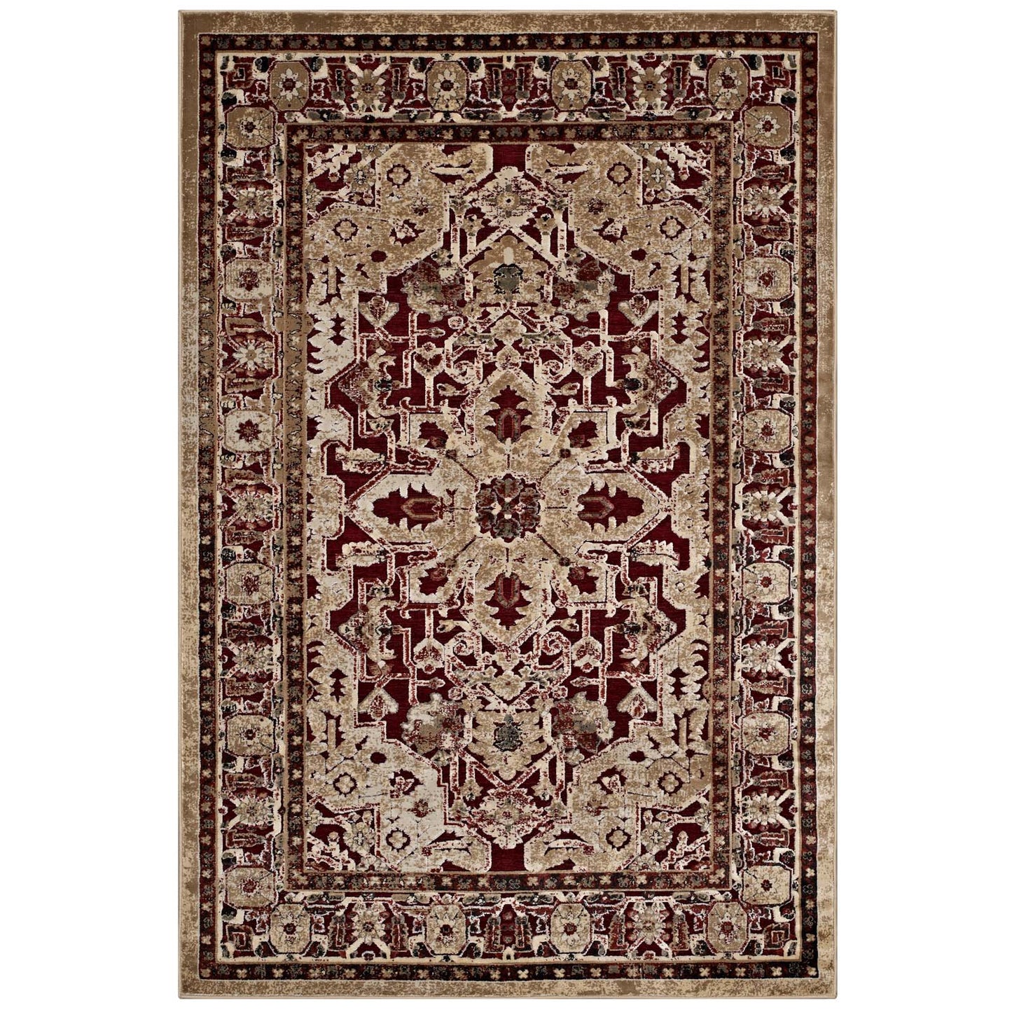 Modway Outlet Grania Ornate Vintage Floral Turkish 5x8 Area Rug by Modway  Living Room Rugs Burgundy and Tan - R-1096A-58