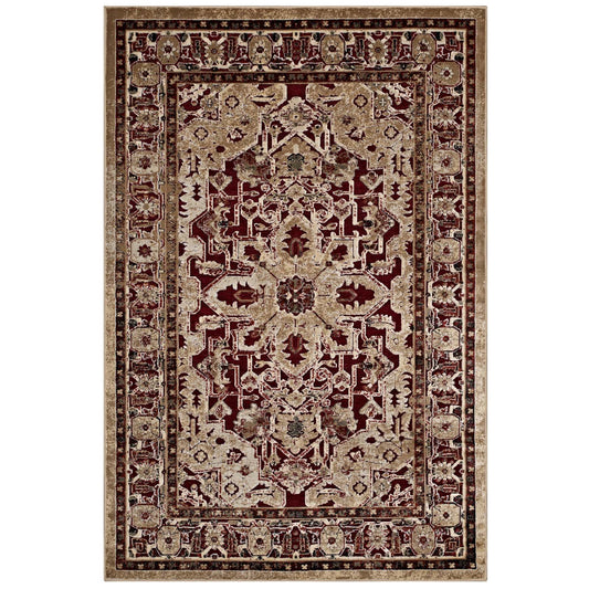 Modway Outlet Grania Ornate Vintage Floral Turkish 5x8 Area Rug by Modway  Living Room Rugs Burgundy and Tan - R-1096A-58