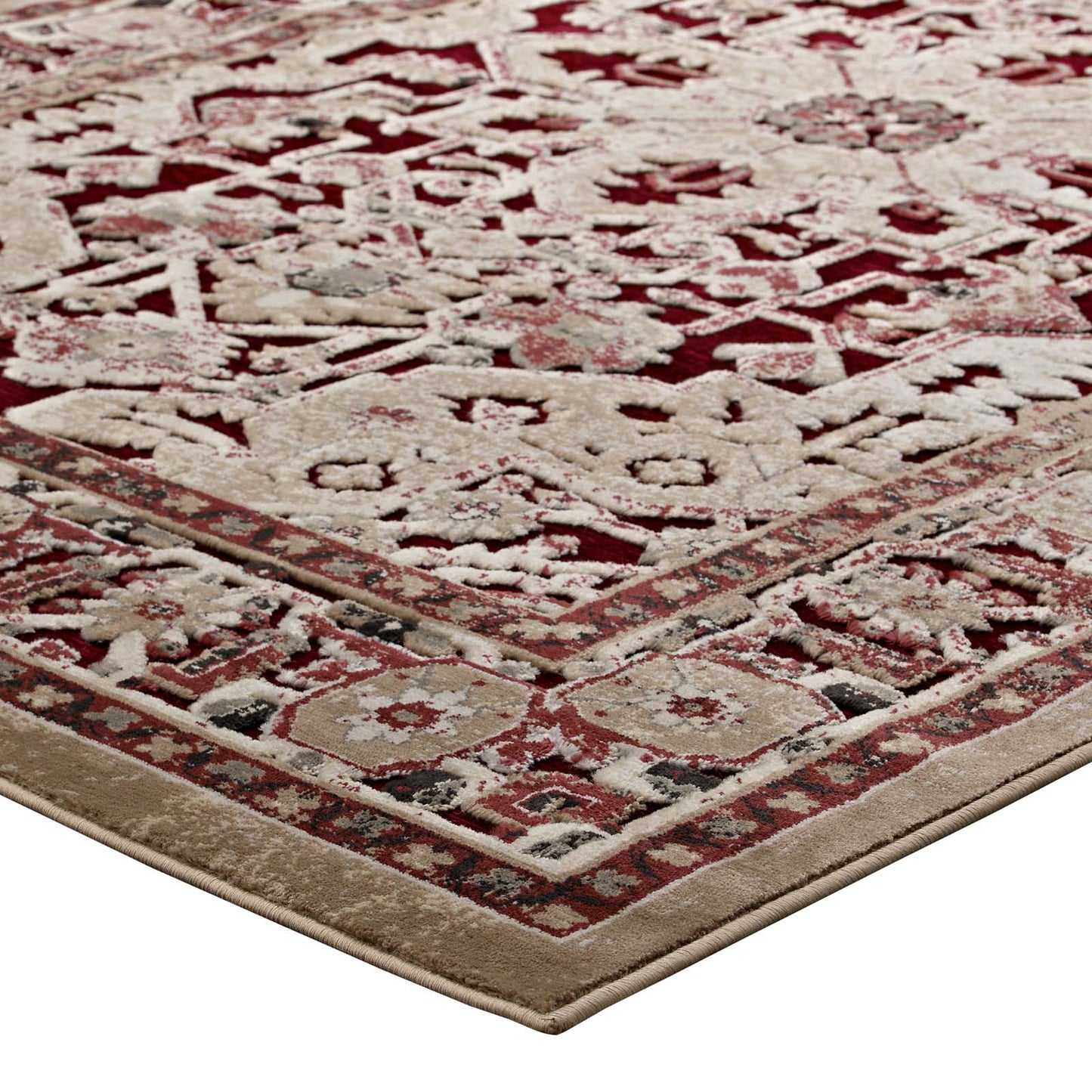 Modway Outlet Grania Ornate Vintage Floral Turkish 5x8 Area Rug by Modway  Living Room Rugs Burgundy and Tan - R-1096A-58