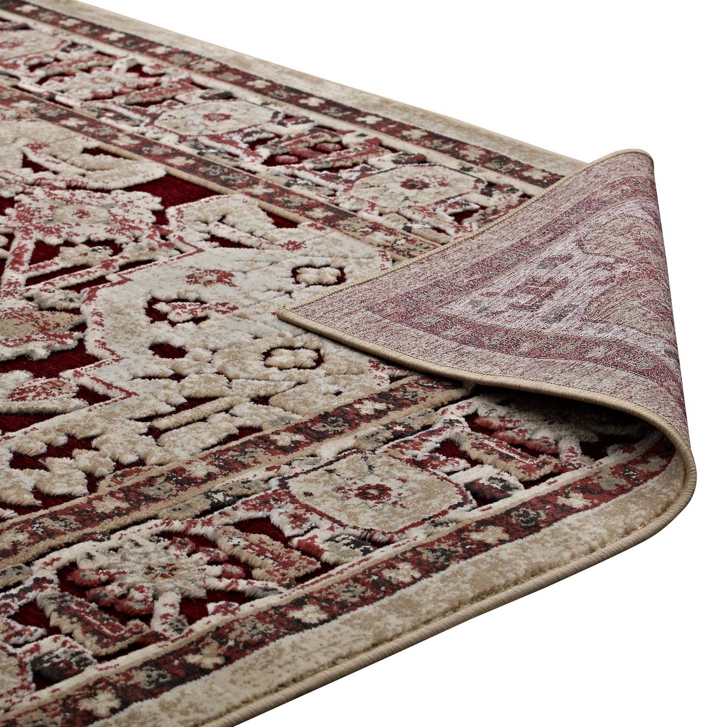 Modway Outlet Grania Ornate Vintage Floral Turkish 5x8 Area Rug by Modway  Living Room Rugs Burgundy and Tan - R-1096A-58