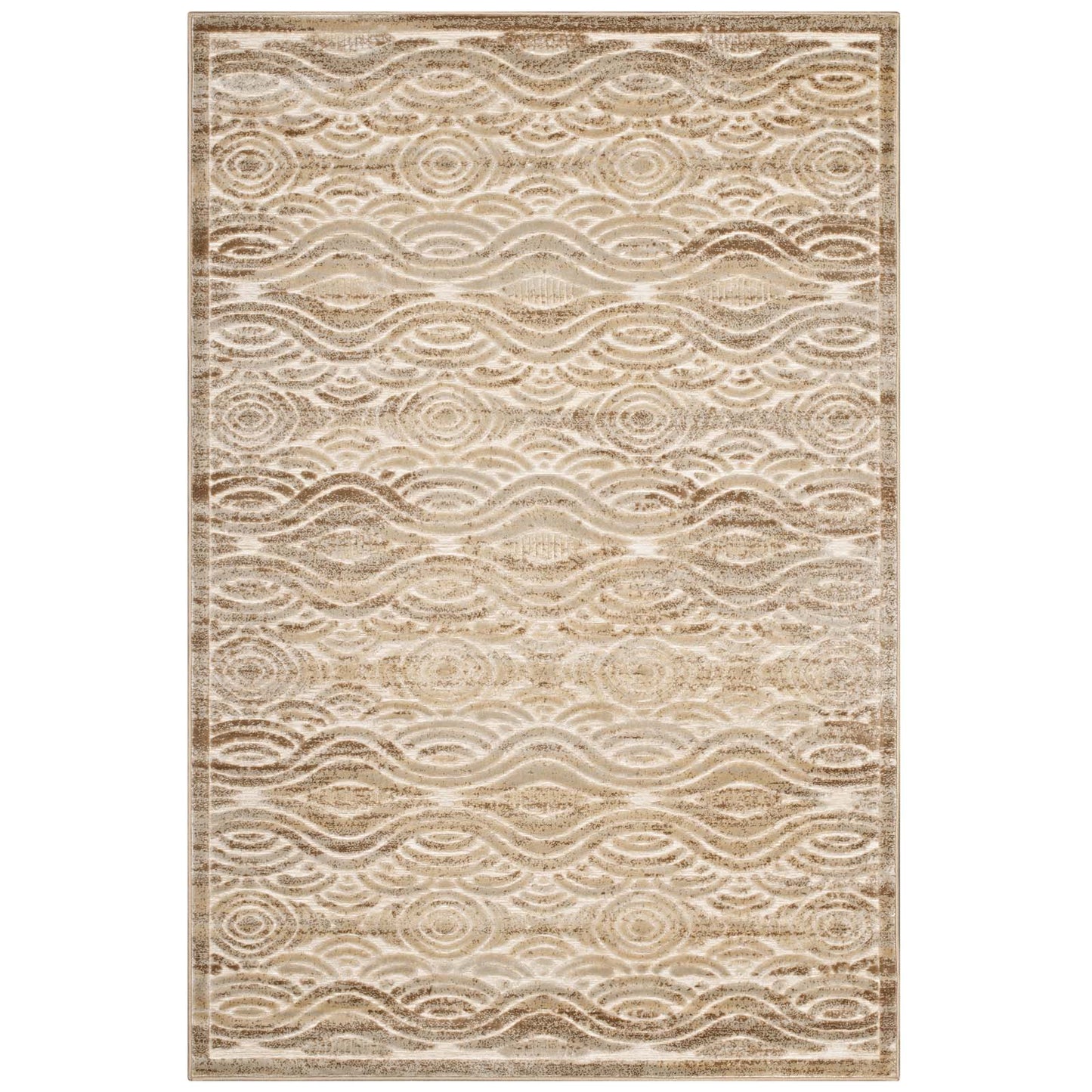 Modway Outlet Kennocha Rustic Vintage Abstract Waves 5x8 Area Rug by Modway  Living Room Rugs Tan and Cream - R-1097A-58
