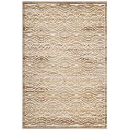 Modway Outlet Kennocha Rustic Vintage Abstract Waves 5x8 Area Rug by Modway  Living Room Rugs Tan and Cream - R-1097A-58