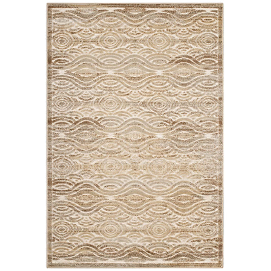 Modway Outlet Kennocha Rustic Vintage Abstract Waves 5x8 Area Rug by Modway  Living Room Rugs Tan and Cream - R-1097A-58