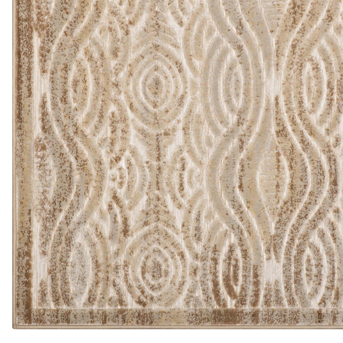 Modway Outlet Kennocha Rustic Vintage Abstract Waves 5x8 Area Rug by Modway  Living Room Rugs Tan and Cream - R-1097A-58