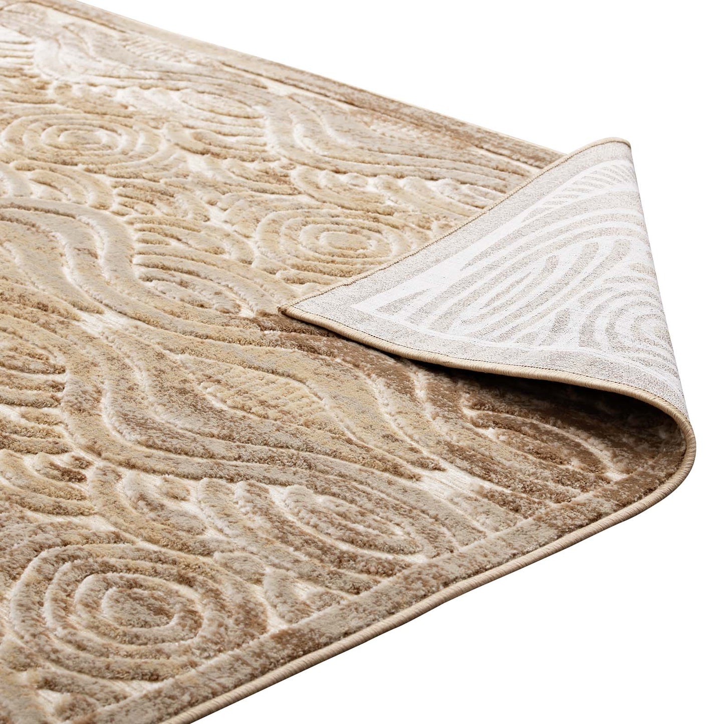 Modway Outlet Kennocha Rustic Vintage Abstract Waves 5x8 Area Rug by Modway  Living Room Rugs Tan and Cream - R-1097A-58