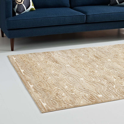 Modway Outlet Kennocha Rustic Vintage Abstract Waves 5x8 Area Rug by Modway  Living Room Rugs Tan and Cream - R-1097A-58