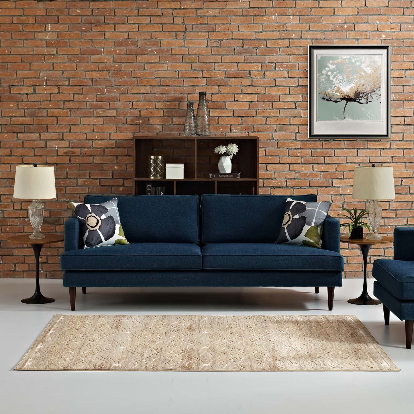 Modway Outlet Kennocha Rustic Vintage Abstract Waves 5x8 Area Rug by Modway  Living Room Rugs Tan and Cream - R-1097A-58