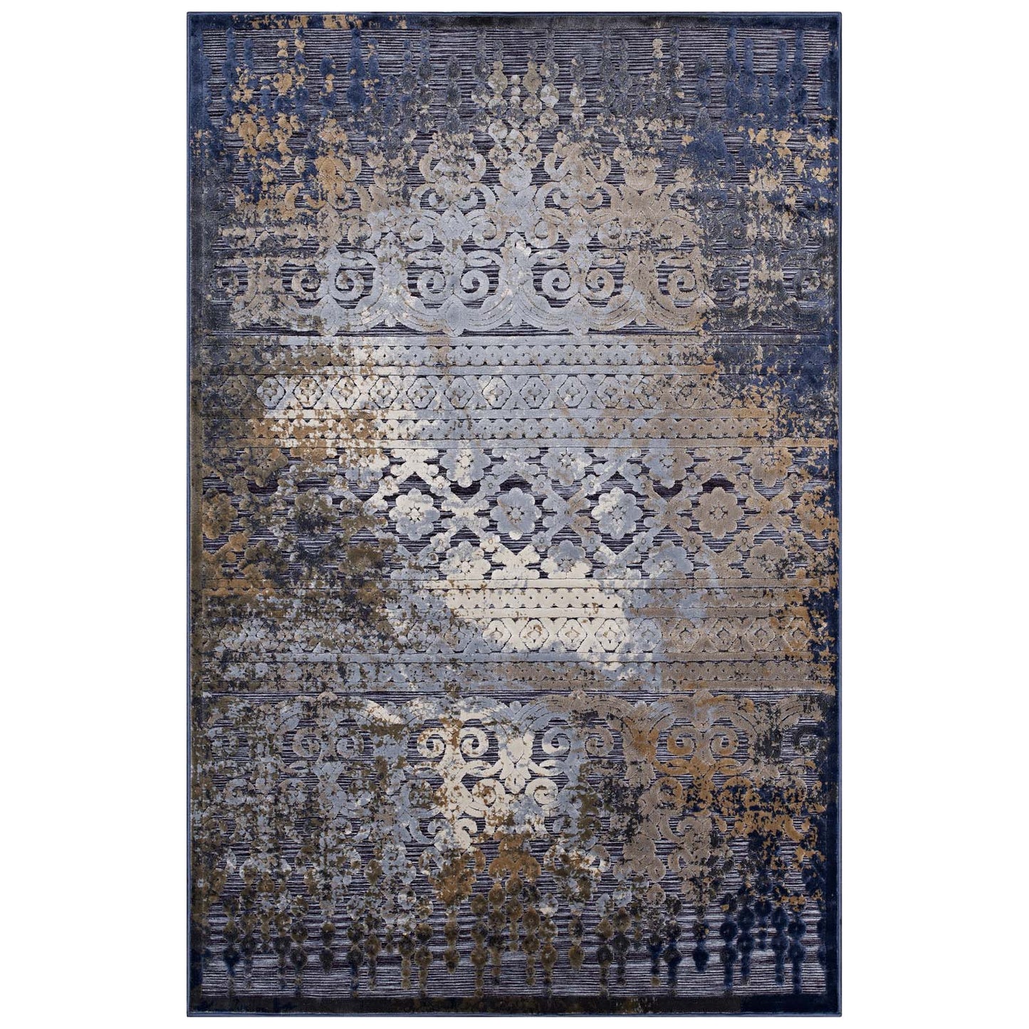 Modway Outlet Kalene Distressed Vintage Turkish 5X8 Area Rug by Modway  Living Room Rugs Blue Rust and Cream - R-1098A-58