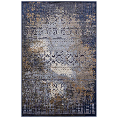 Modway Outlet Kalene Distressed Vintage Turkish 5X8 Area Rug by Modway  Living Room Rugs Blue Rust and Cream - R-1098A-58