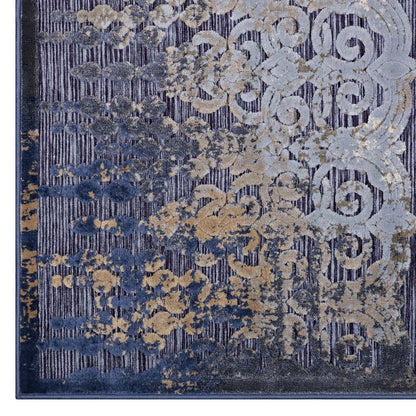 Modway Outlet Kalene Distressed Vintage Turkish 5X8 Area Rug by Modway  Living Room Rugs Blue Rust and Cream - R-1098A-58