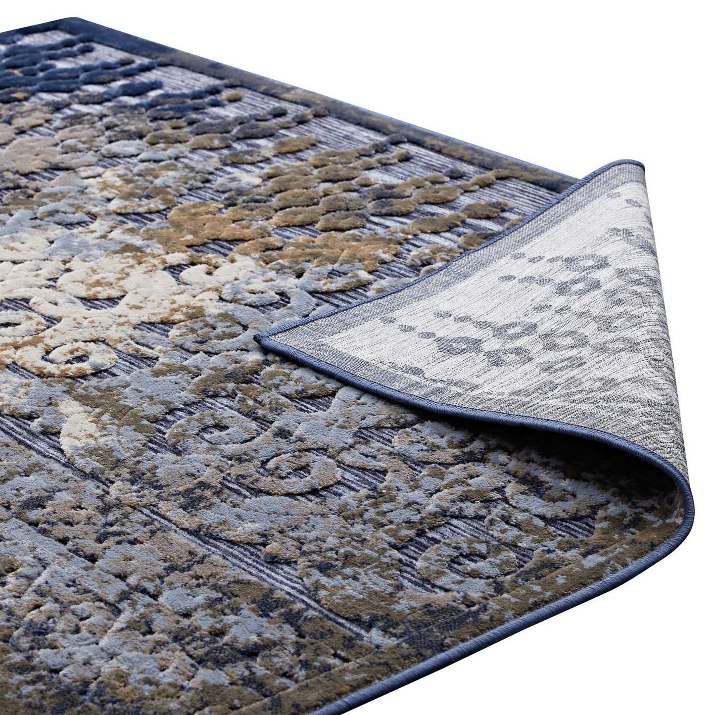 Modway Outlet Kalene Distressed Vintage Turkish 5X8 Area Rug by Modway  Living Room Rugs Blue Rust and Cream - R-1098A-58