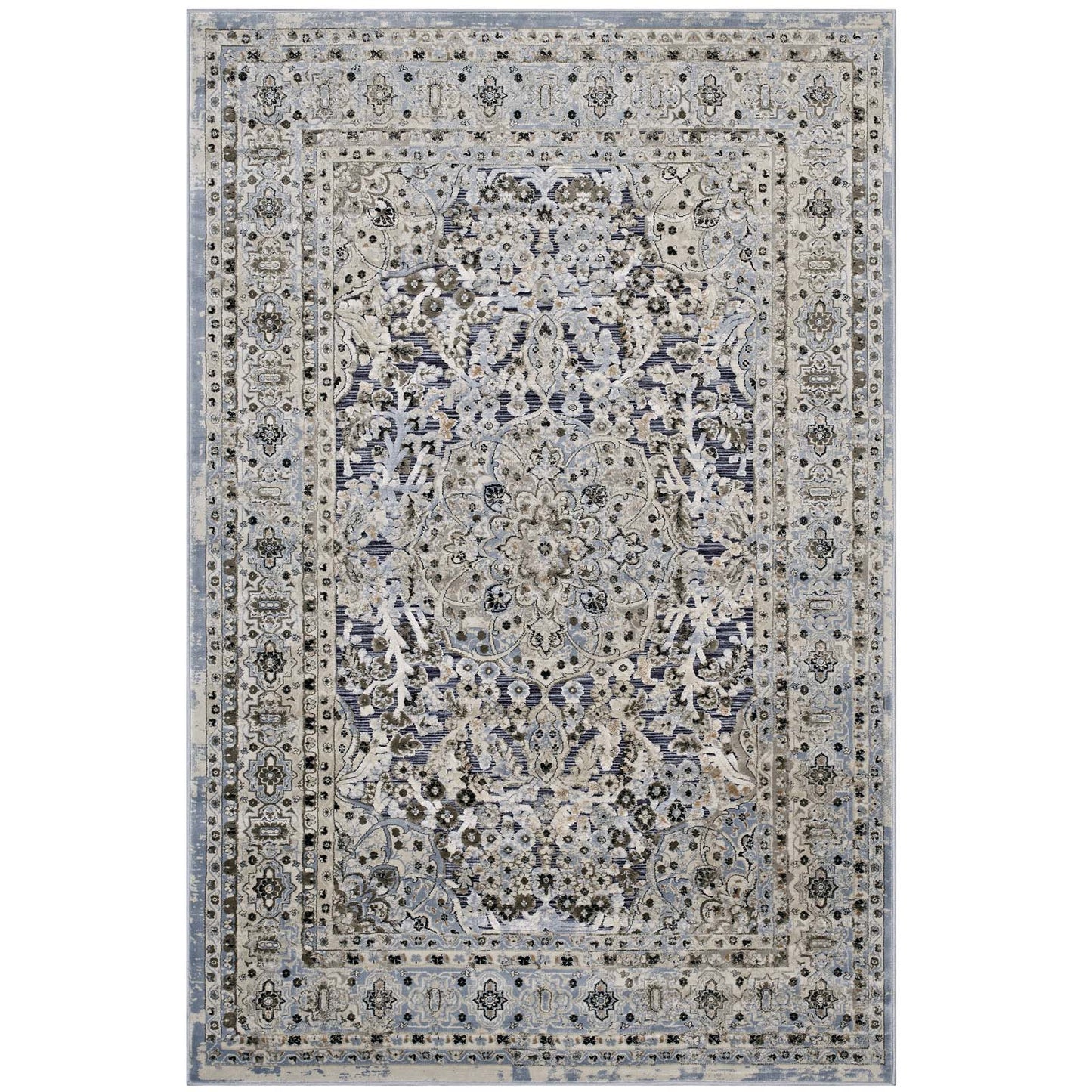 Modway Outlet Elqenna Ornate Vintage Floral Turkish 5x8 Area Rug by Modway  Living Room Rugs Blue and Cream - R-1099A-58