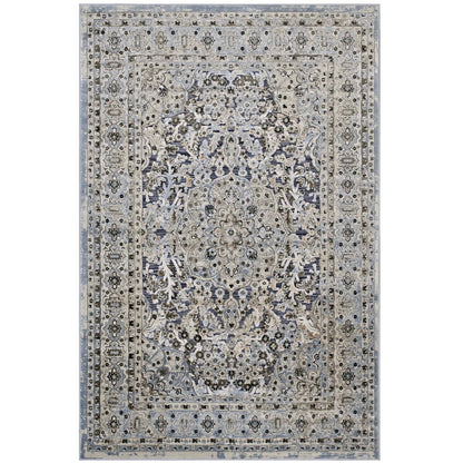 Modway Outlet Elqenna Ornate Vintage Floral Turkish 5x8 Area Rug by Modway  Living Room Rugs Blue and Cream - R-1099A-58