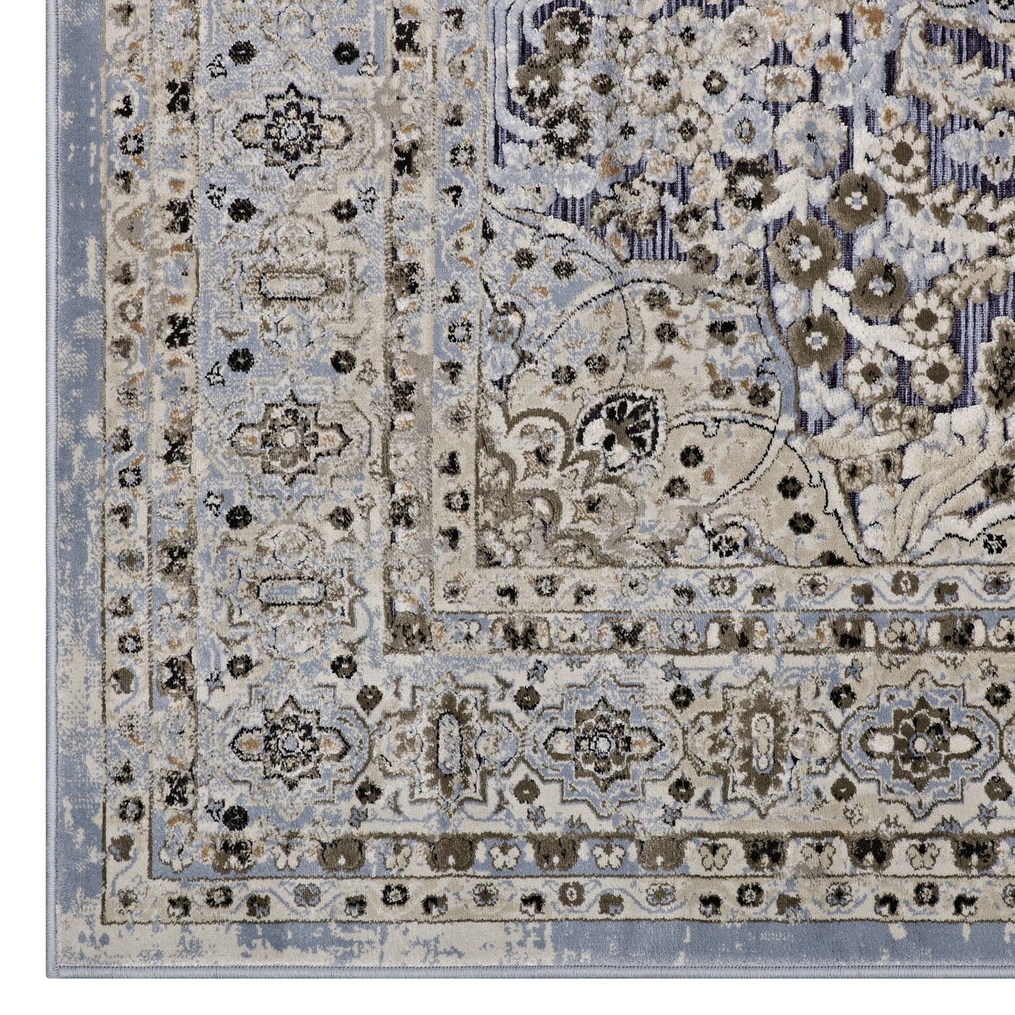 Modway Outlet Elqenna Ornate Vintage Floral Turkish 5x8 Area Rug by Modway  Living Room Rugs Blue and Cream - R-1099A-58