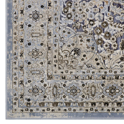 Modway Outlet Elqenna Ornate Vintage Floral Turkish 5x8 Area Rug by Modway  Living Room Rugs Blue and Cream - R-1099A-58