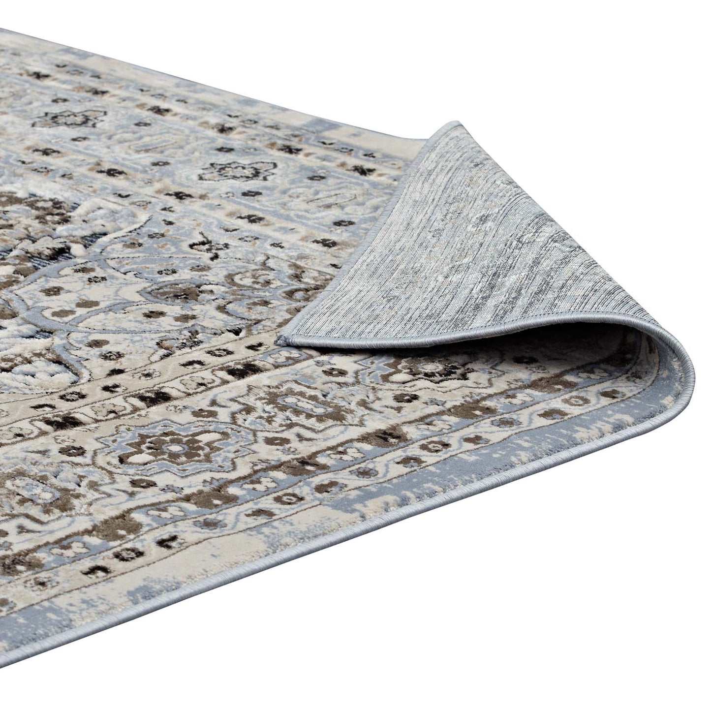 Modway Outlet Elqenna Ornate Vintage Floral Turkish 5x8 Area Rug by Modway  Living Room Rugs Blue and Cream - R-1099A-58