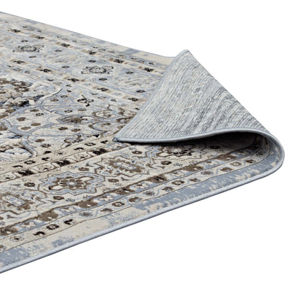 Modway Outlet Elqenna Ornate Vintage Floral Turkish 5x8 Area Rug by Modway  Living Room Rugs Blue and Cream - R-1099A-58