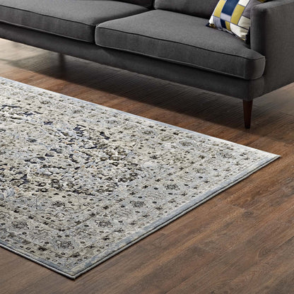 Modway Outlet Elqenna Ornate Vintage Floral Turkish 5x8 Area Rug by Modway  Living Room Rugs Blue and Cream - R-1099A-58