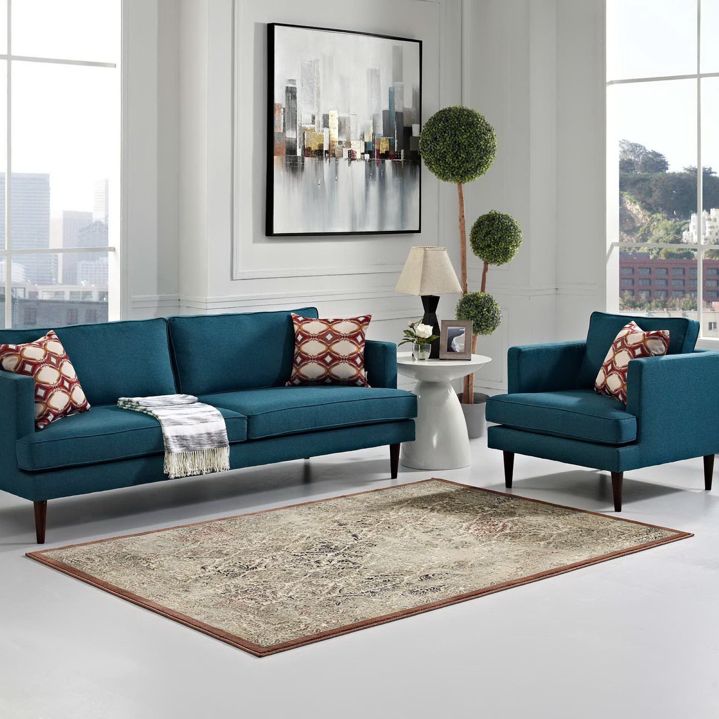 Modway Outlet Hester Ornate Turkish Vintage 5x8 Area Rug by Modway  Living Room Rugs Tan and Walnut Brown - R-1100A-58