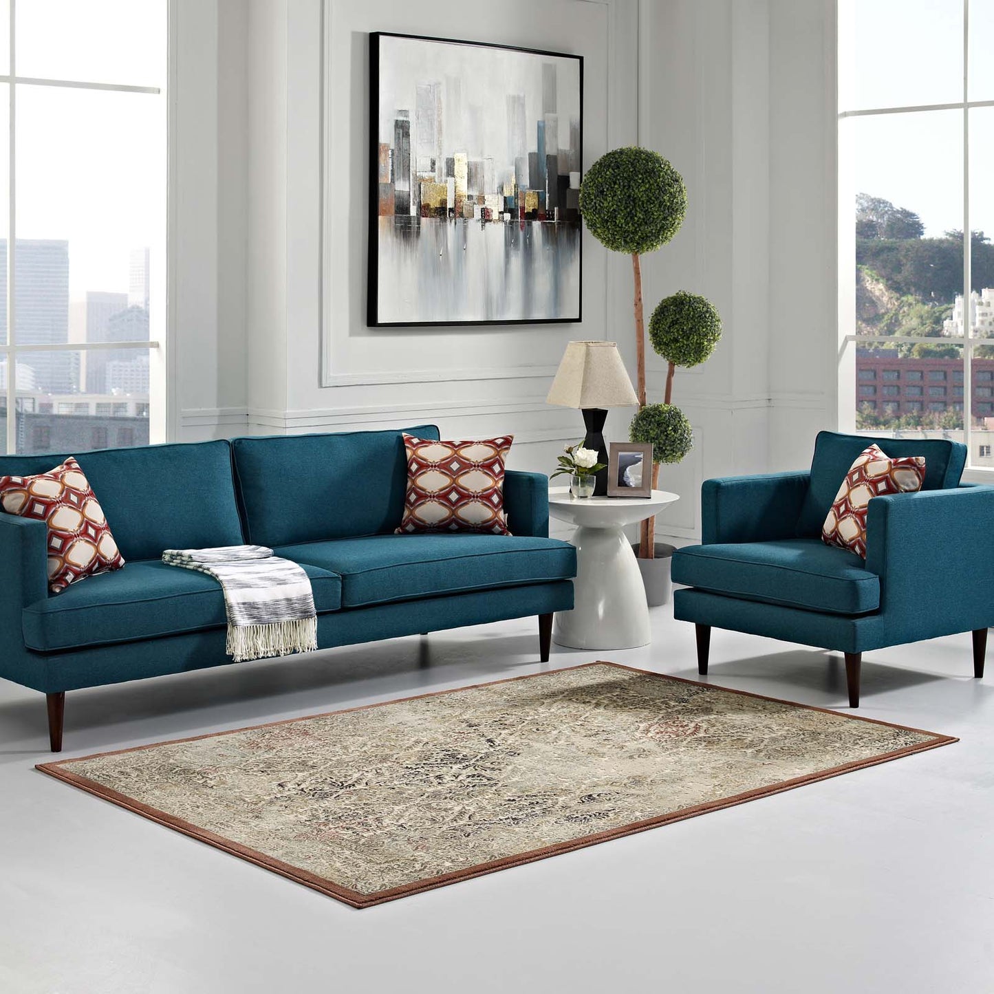 Modway Outlet Hester Ornate Turkish Vintage 8x10 Area Rug by Modway  Living Room Rugs Tan and Walnut Brown - R-1100A-810