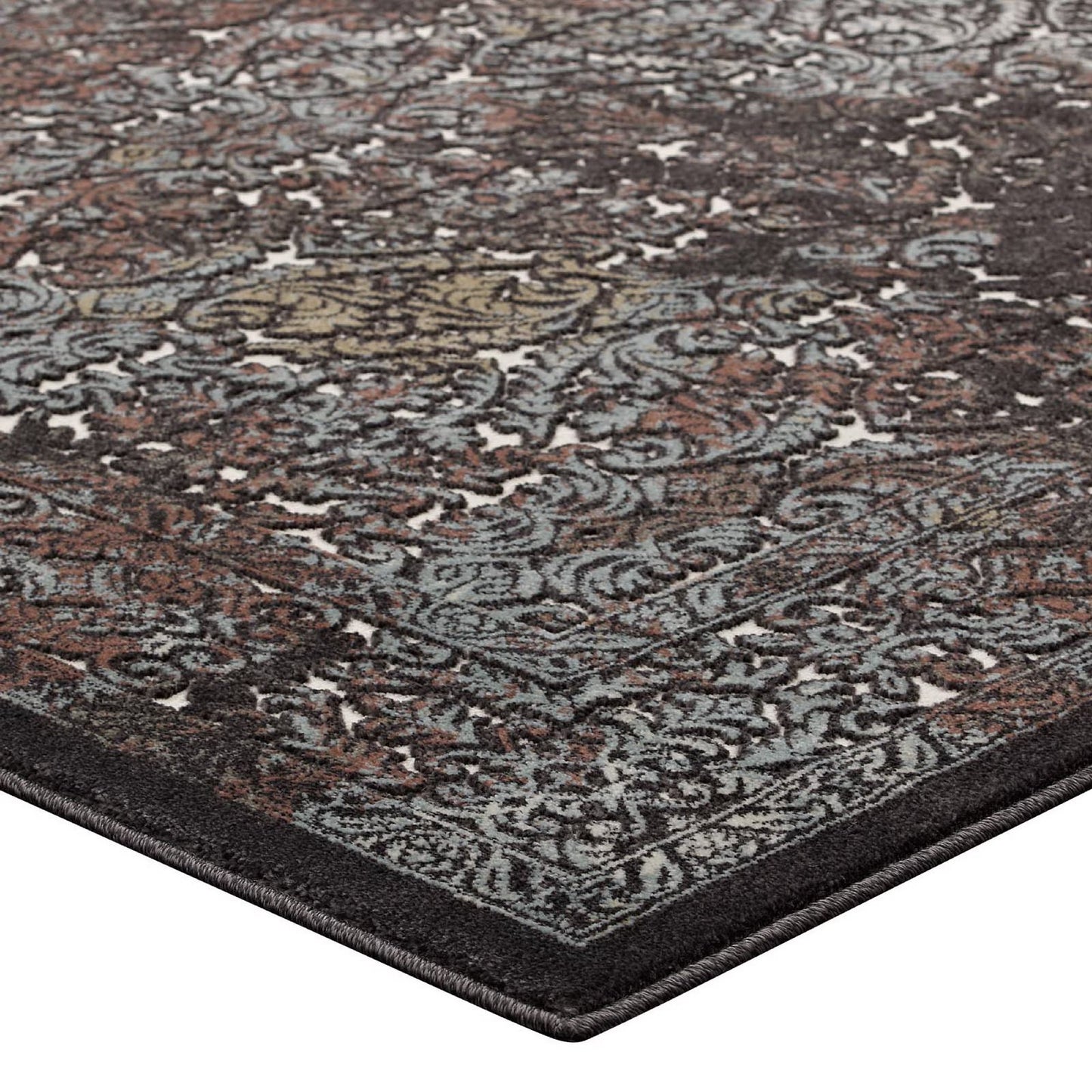 Modway Outlet Westia Ornate Turkish Vintage 5x8 Area Rug by Modway  Living Room Rugs Dark Brown and Silver Blue - R-1101A-58