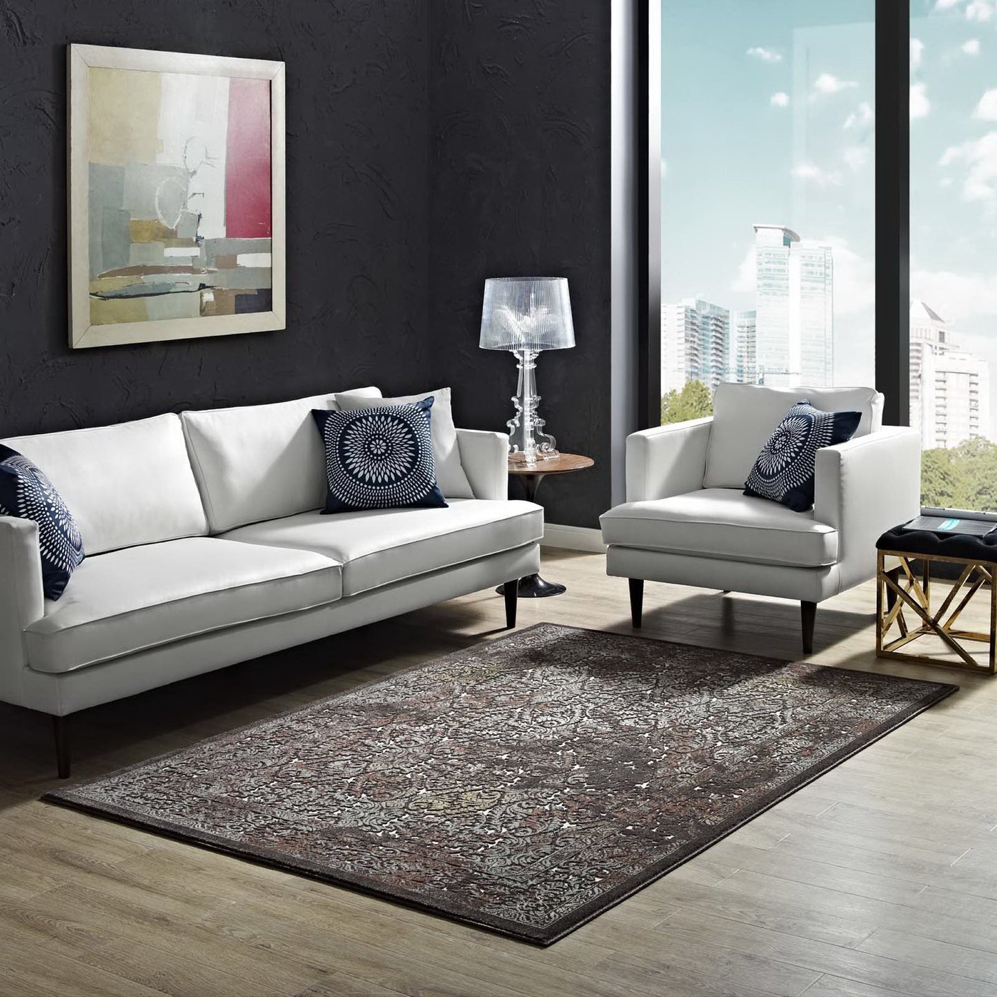 Modway Outlet Westia Ornate Turkish Vintage 5x8 Area Rug by Modway  Living Room Rugs Dark Brown and Silver Blue - R-1101A-58